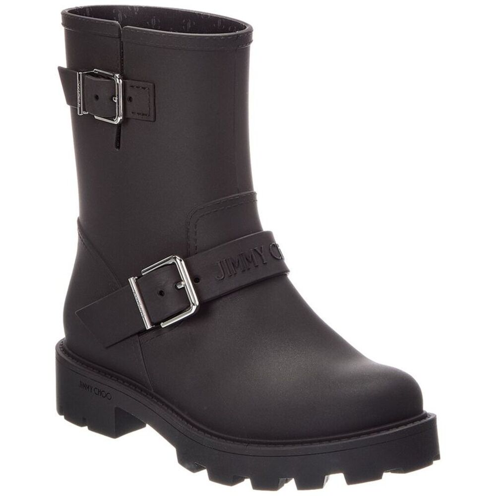 Jimmy Choo Biker Rubber Rain Boot, Black